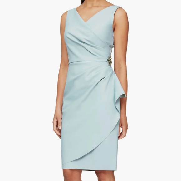 Alex Evenings Dresses & Skirts - 🆕 💎👗 Alex Evenings Light Blue Draped Sheath Dress with Jeweled Accent | Size 4
